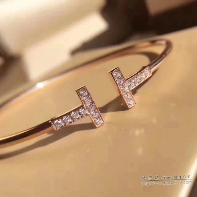 Tiffany純銀飾品 蒂芙尼女士專櫃爆款雙T開口滿鑽手鐲  zgt1809